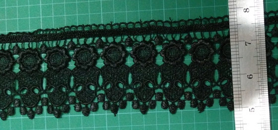 Comfortable Poly Wide Lace Trim Black With Flower , Eco Friendly