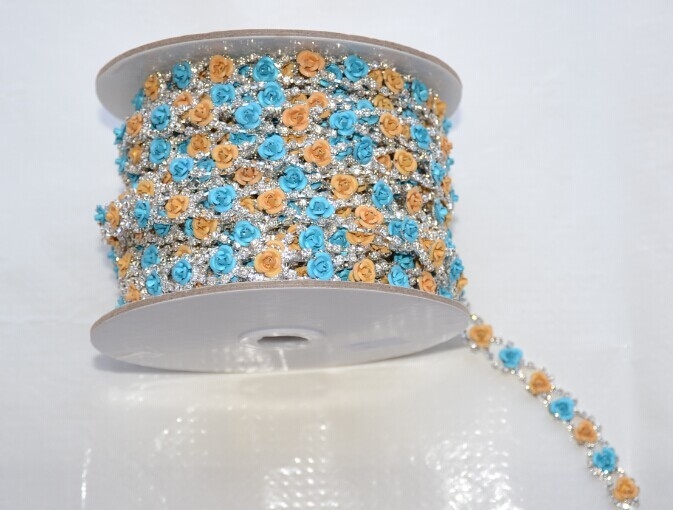 flower Beaded Rhinestone Crystal Decorated Lace Trim Applique Embellishment Sewing Supplies for Craft Garment