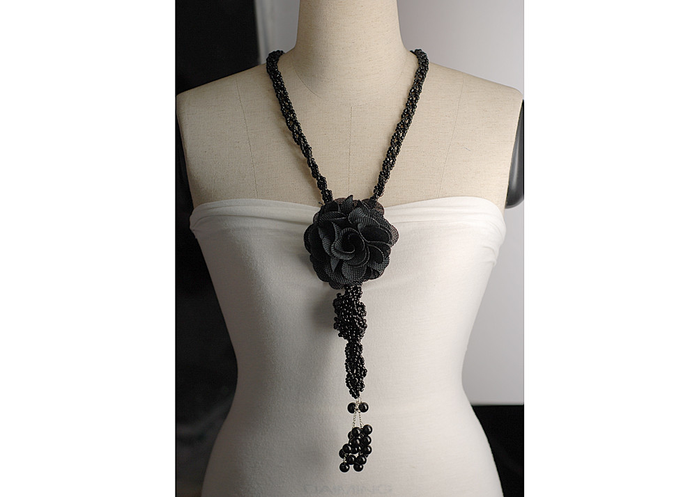 Lady Black Personalized Fabric Flower Handcrafted Necklaces for Sweater and Blouses