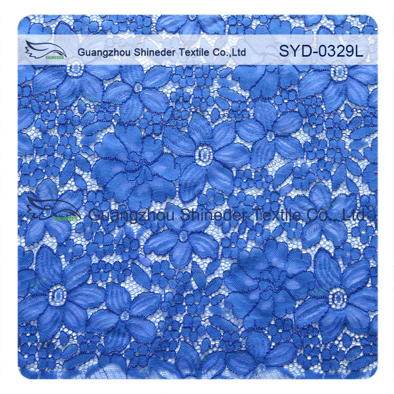 Blue Corded Lace Fabric For Wedding Dresses / High Fashion Lace Fabrics