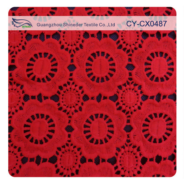 Red Eco-friendly Dyeing / Normal Dyeing Floral Embroidered Lace Fabric For Women Dress and Top