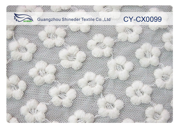 Flower Shape White Embroidered Lace Fabric for Wedding Dress CY-CX0099