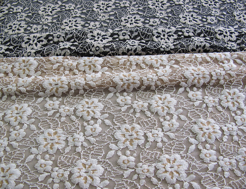 Floral Brushed Elastic Lace Fabric Ivory Stretchable AZO Free Dyeing CY-LW0652