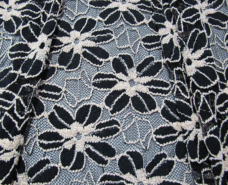 Black / White Knitted Elastic Lace Fabric For Lady Garment Sunflower Pattern CY-DK0008