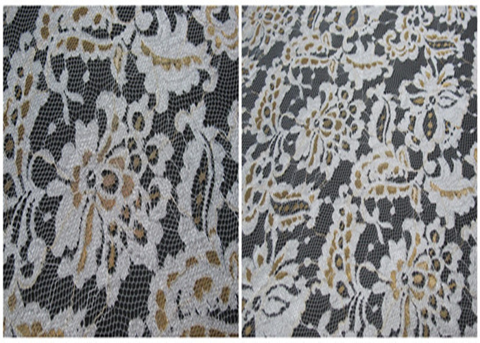 Colored Stretch Flower Metallic Lace Fabric , Scalloped Edge Lace Fabric