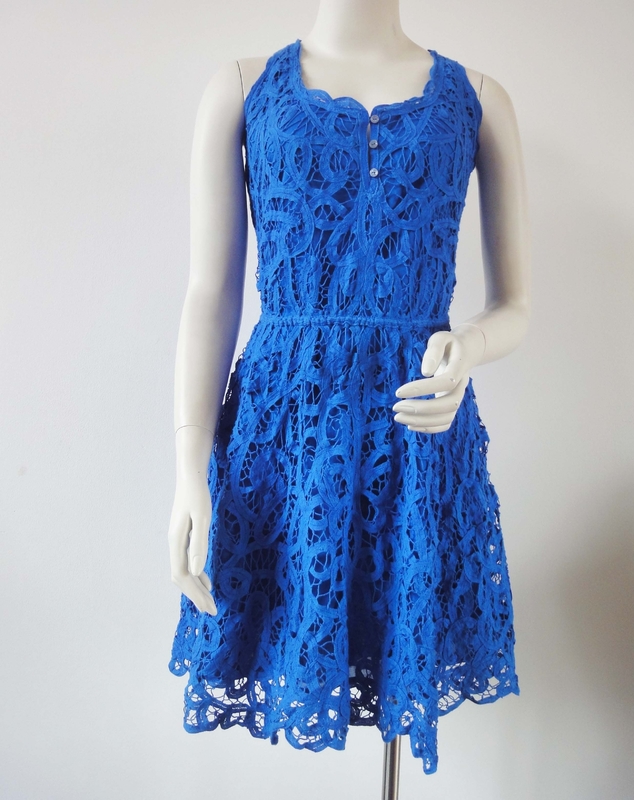 Ladies Fashion Clothing Royal blue embroidered cotton dress  for women with racer back design