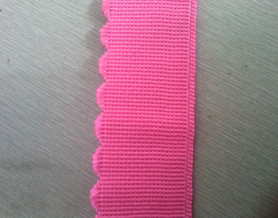 2.5cm backpacks Pink Elastic Webbing , one side in scallop pattern