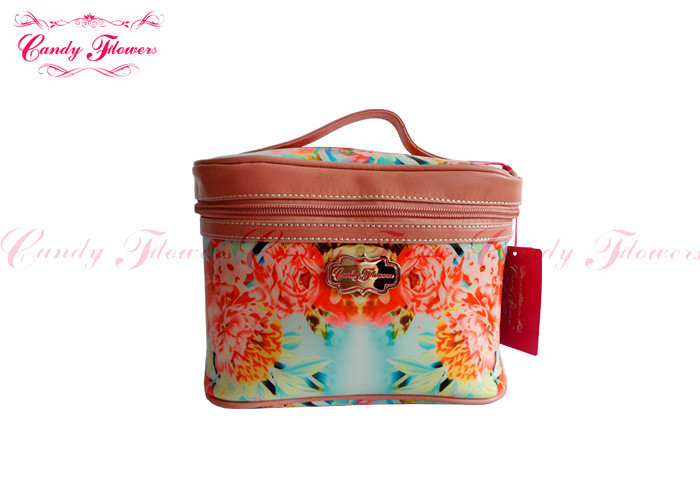 Customized Small Make up Floral Canvas Bag Travel Cosmetics Case