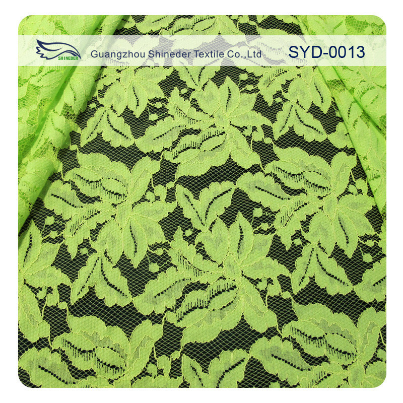 Green And Black Cotton Nylon Cord Lace Fabric For Lady Garment , Leaf Pattern