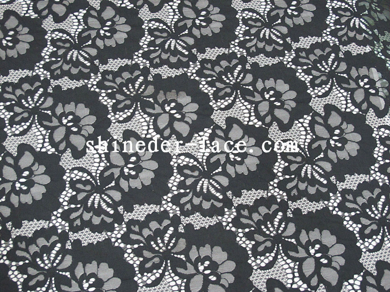 Black Cotton Nylon Lace Fabric Simple Flower Hollow Design For Apparel SYD-0174