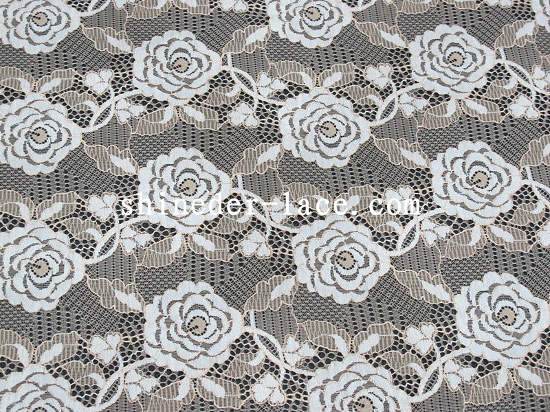 Rose Design Pattern Nylon Corded Jacquard Lace Fabric By The Yard