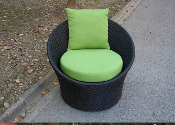 Black Round Outdoor Rattan Chairs , With Green Cushion And Pillow